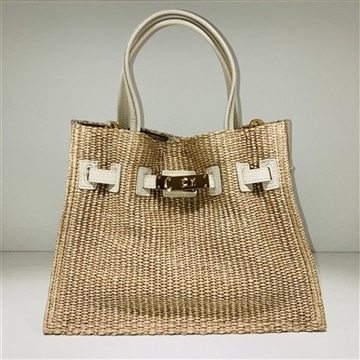 VIOLAd’ORO「イタリアンラフィアシート２WAYトートバッグ Mサイズ （natural×Lamb）」