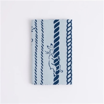 鳥獣戯画小紋 縄縞 水色