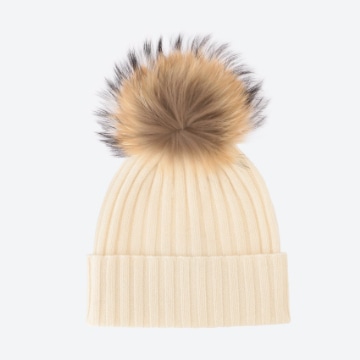 モンゴル100％カシミアニット帽　　オーガニックホワイト/H-1番