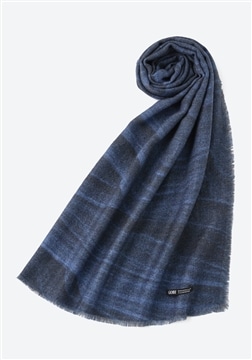 カシミア100％ カットオフ ニュアンス柄スカーフ　ブルー/PA0055G