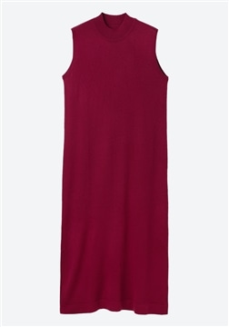 シルク混カシミア スリーブレス ロングワンピース　ボルドー/11-7025