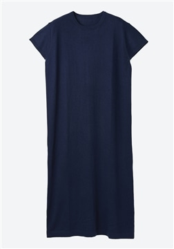 シルク混カシミア 半袖ストレートワンピース　ネイビー/11-7019