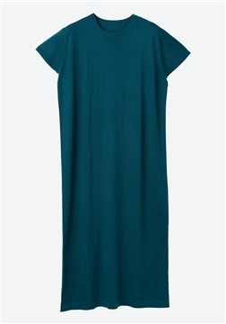 シルク混カシミア 半袖ストレートワンピース　グリーン/11-7235