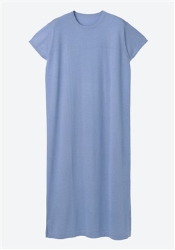 シルク混カシミア 半袖ストレートワンピース　ライトブルー/11-7279