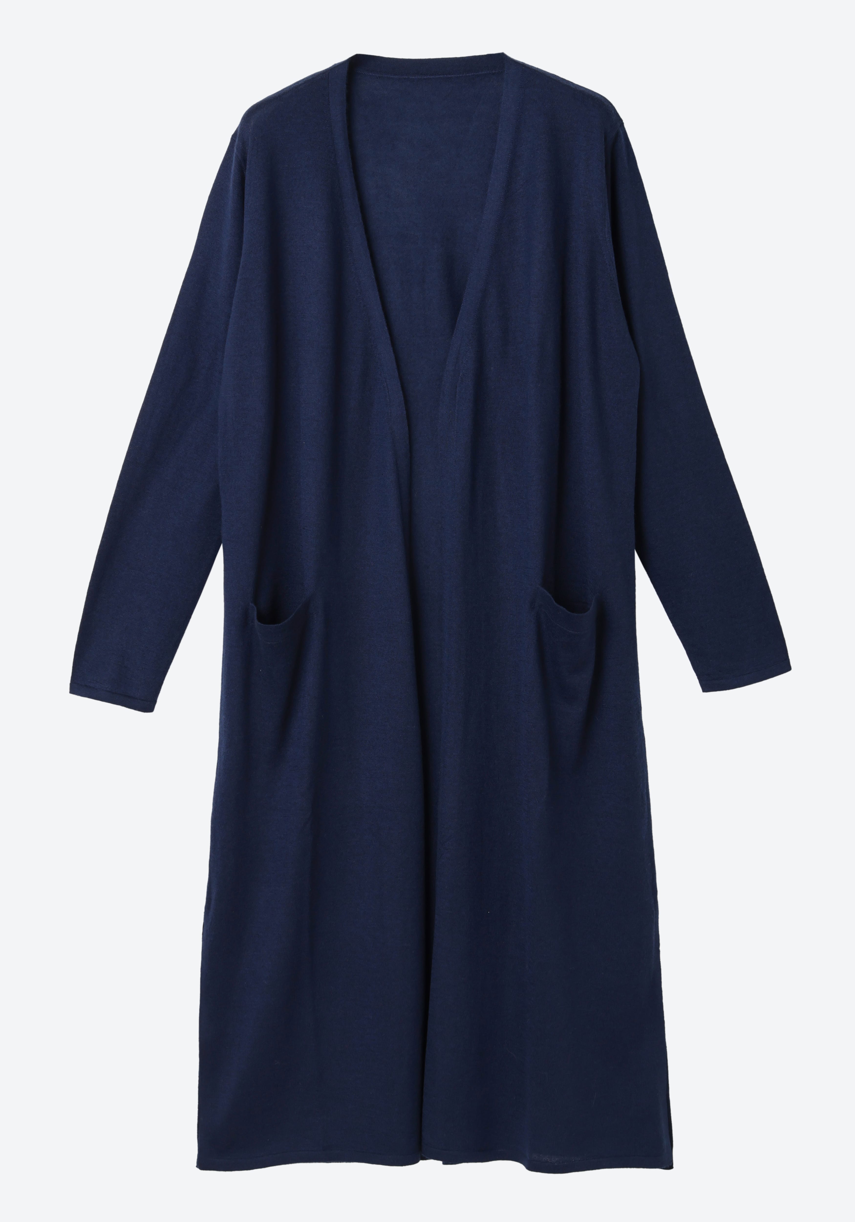 シルク混カシミア Wポケット ガウンカーディガン　ネイビー/11-7019