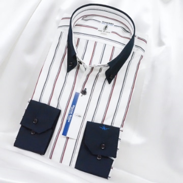 HNDオリジナル<シャツカフスシルエット刺繍/紺×エンジL>