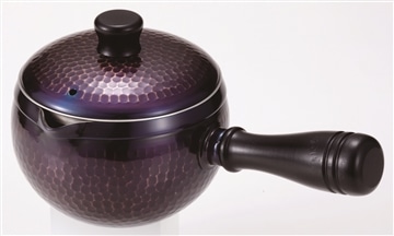 新光金属　純銅紫被仕上げ鎚目急須(横手)<ストレーナー付き>