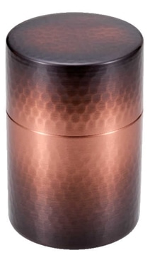 新光金属　純銅赤銅仕上げ鎚目茶筒(中)