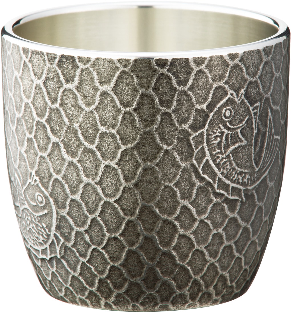 大阪錫器 　ぐい呑　鯛網（黒）