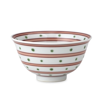 源右衛門窯　赤絵筋丸紋　飯碗