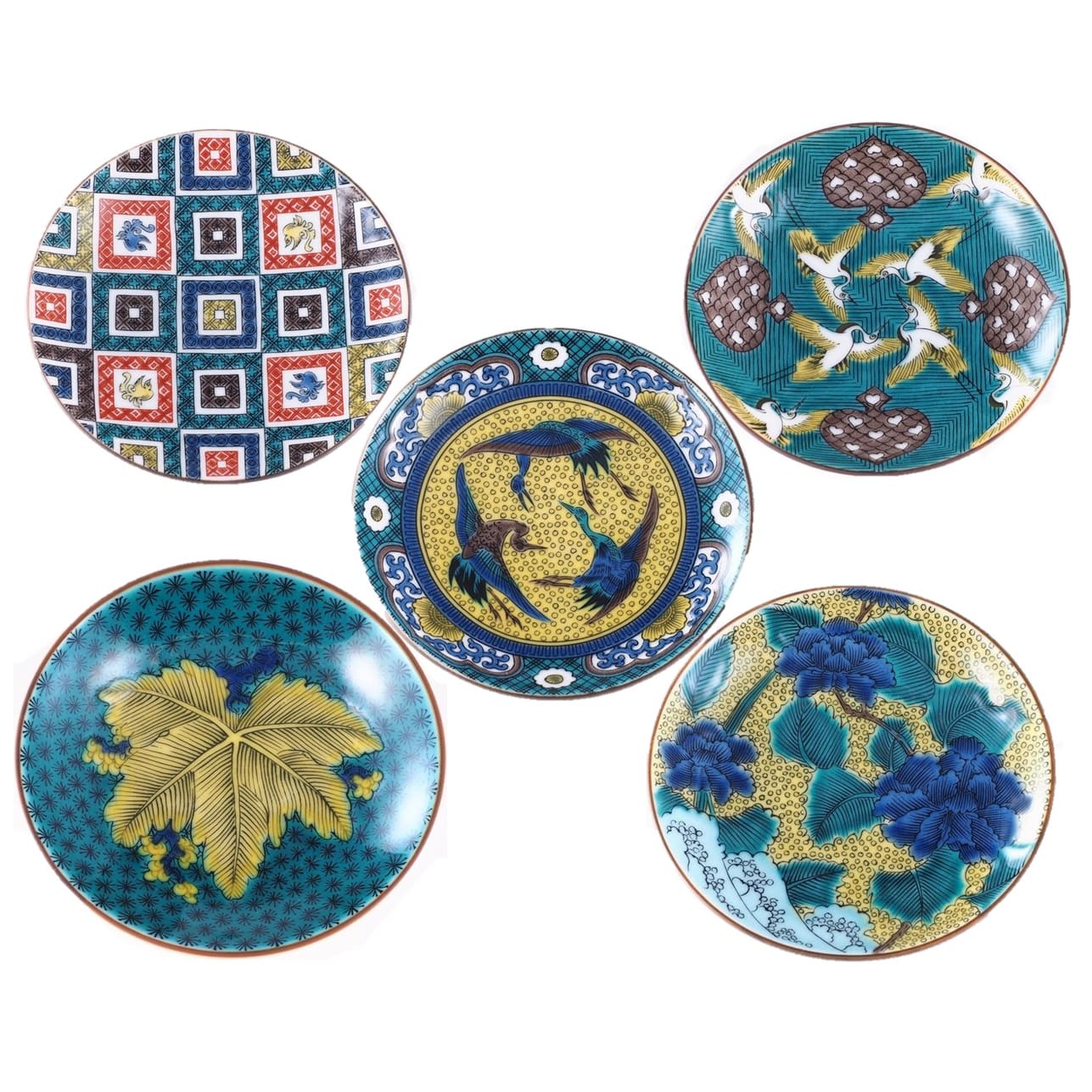 九谷焼 青郊窯　九谷名品豆皿５枚揃