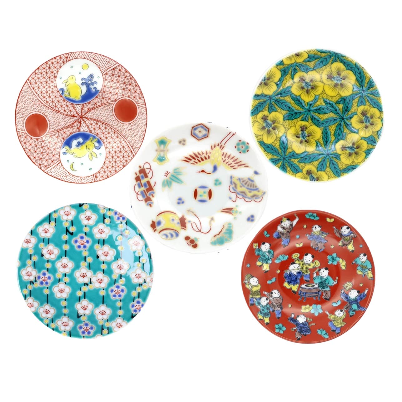 九谷焼 青郊窯　縁起豆皿吉祥5枚揃