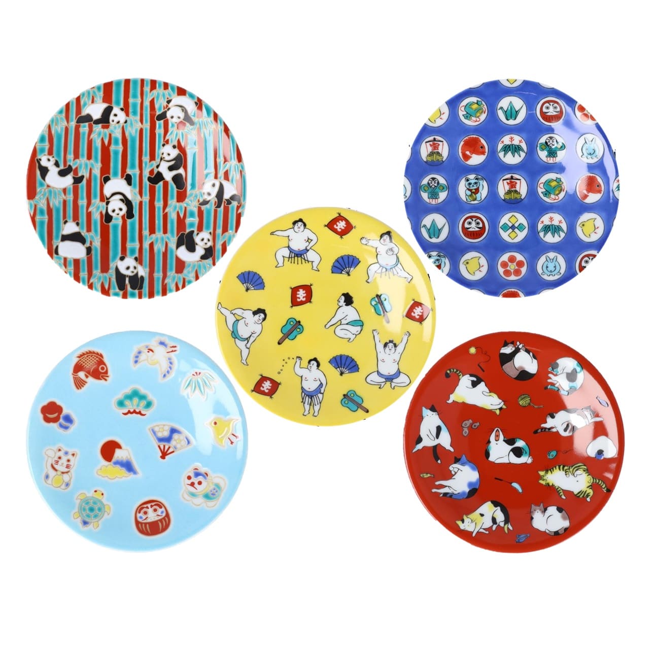 九谷焼 青郊窯　縁起豆皿吉祥5枚揃