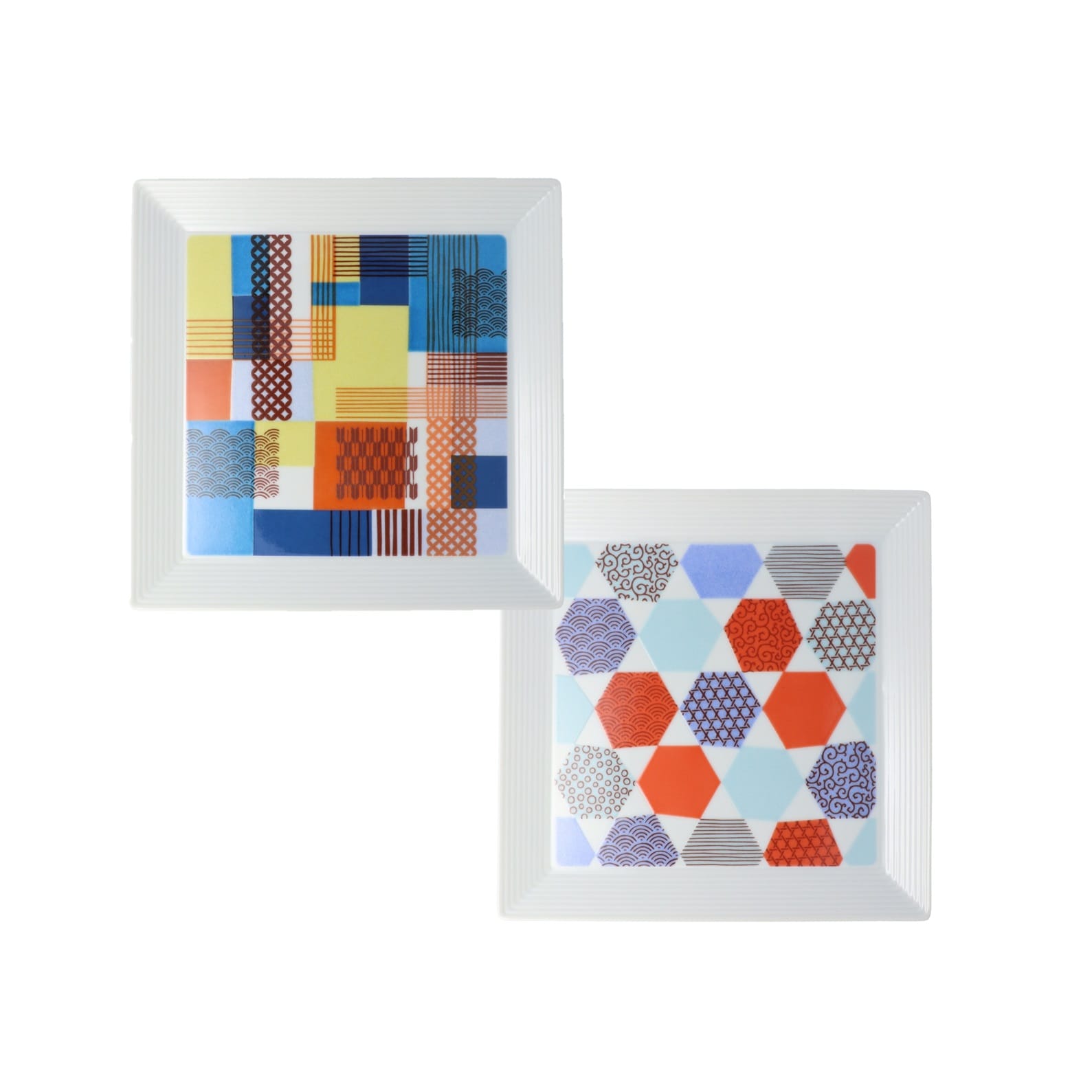 九谷焼 ハレクタニ　吉祥角プレート大　ペア