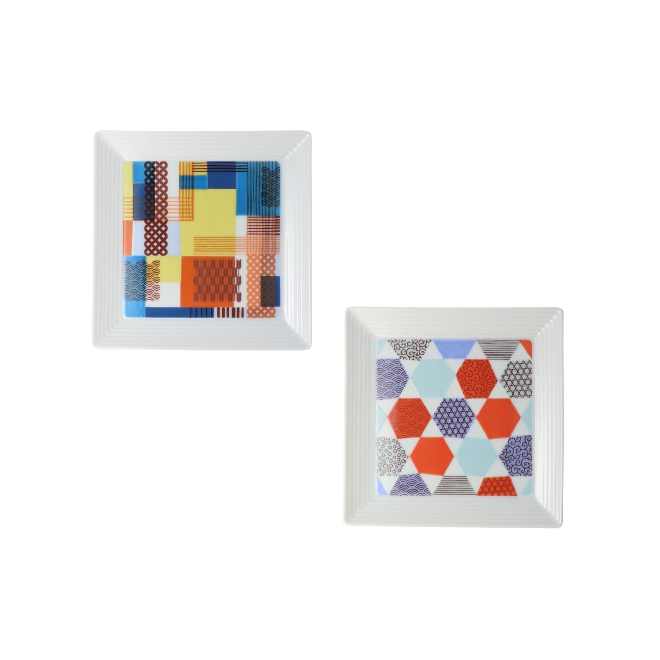 九谷焼 ハレクタニ　吉祥角プレート小　ペア