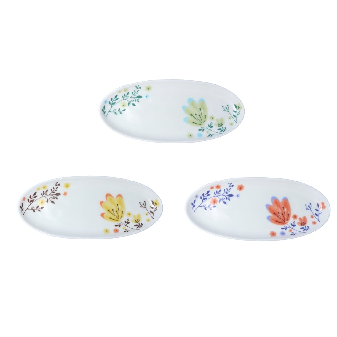 九谷焼 ハレクタニ　楕円皿　春花　３枚セット