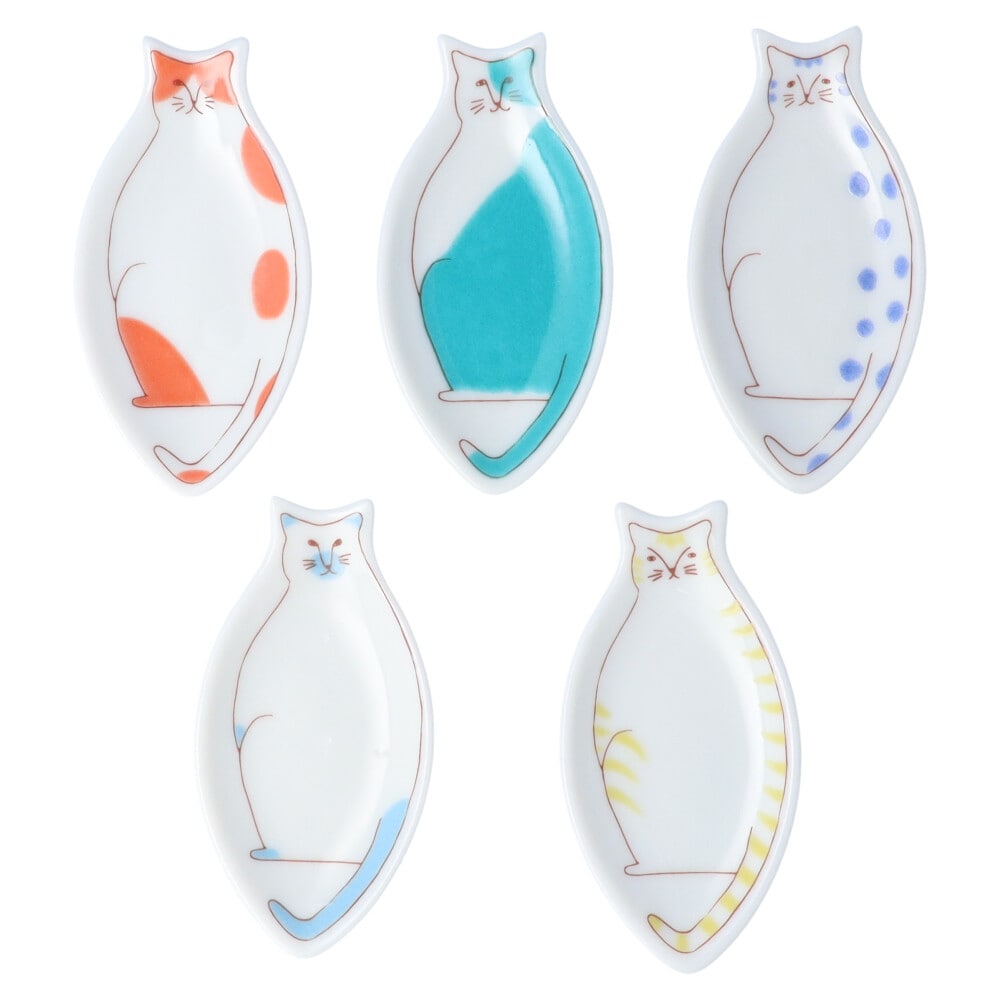 九谷焼 ハレクタニ　ネコはしおき豆皿5枚セット