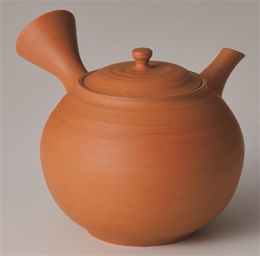 常滑焼 義翠　本朱泥丸型筋引き急須