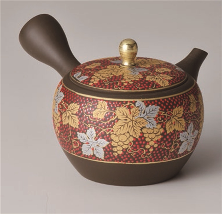 常滑焼 玉光　赤粒山葡萄急須