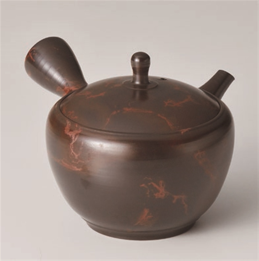 常滑焼 玉龍　茶泥紅絞りカメ型急須
