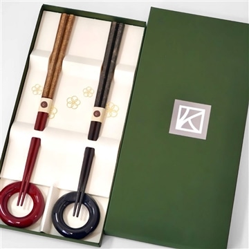 おぼろ夫婦箸 輪型箸置付