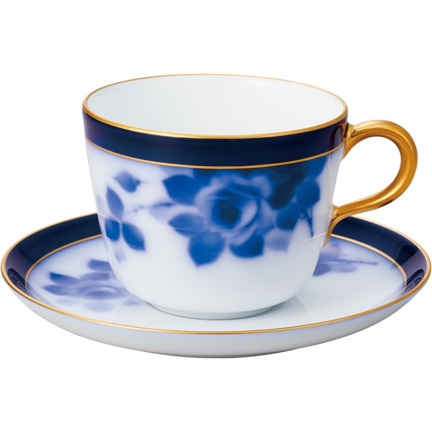 大倉陶園　ブルーローズ瑠璃　モーニング碗皿