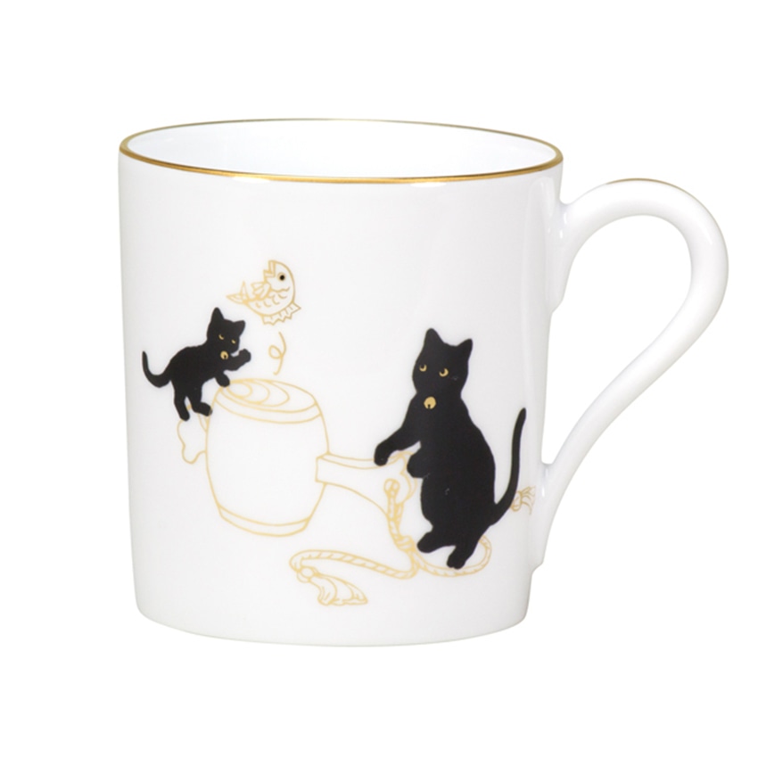 大倉陶園　黒猫親子-縁起物語-Ⅱ　マグ “打ち出の小槌”