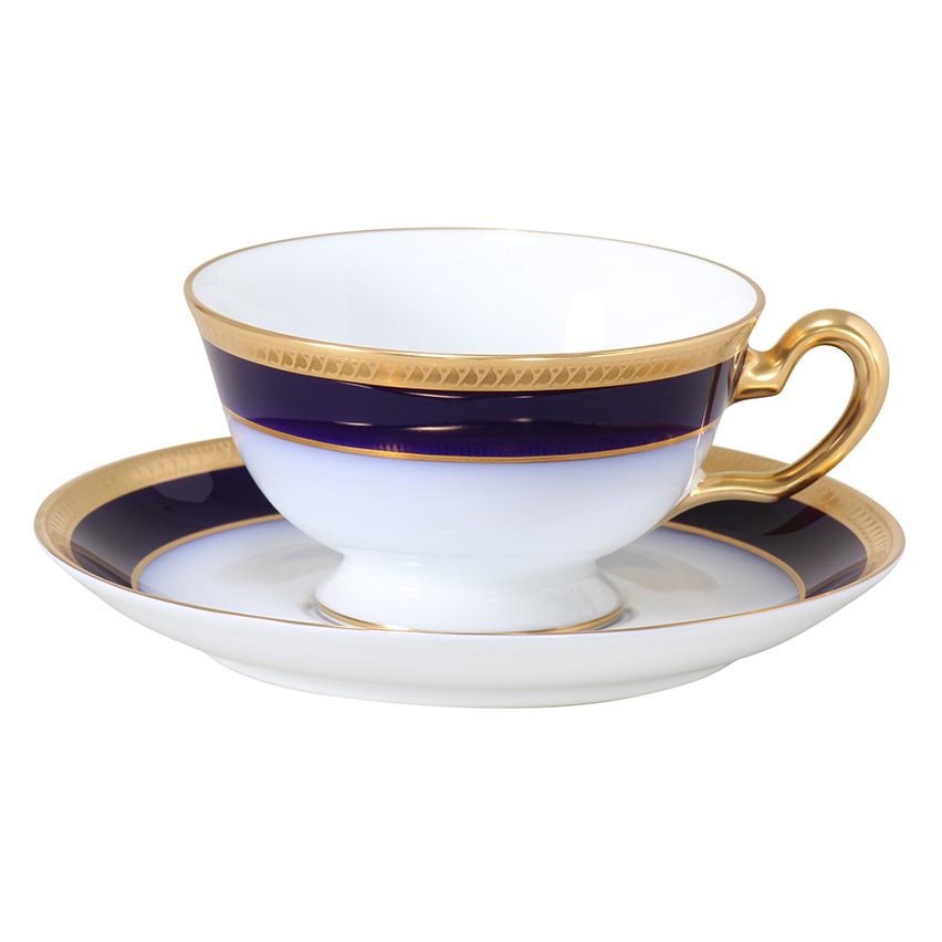 大倉陶園　瑠璃片葉金蝕　ティー･コーヒー碗皿