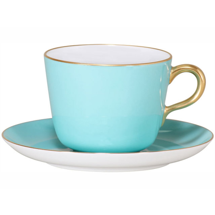 大倉陶園　色蒔き　モーニング碗皿(ライトブルー)