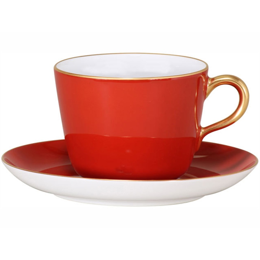 大倉陶園　色蒔き　モーニング碗皿(レッド)