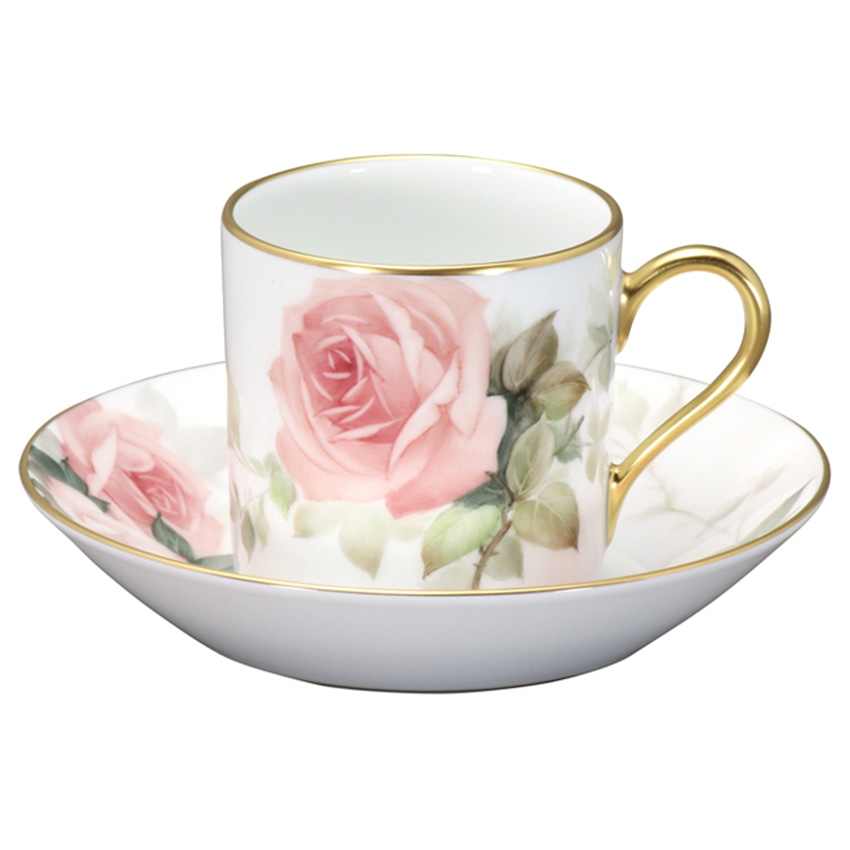 大倉陶園　【手描き】「上絵バラ」デミタスカップ＆ソーサー