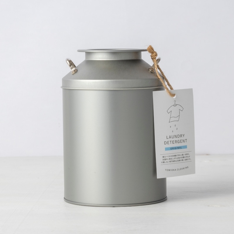 とみおかクリーニング　ミルク缶入り洗濯粉洗剤・オリジナル