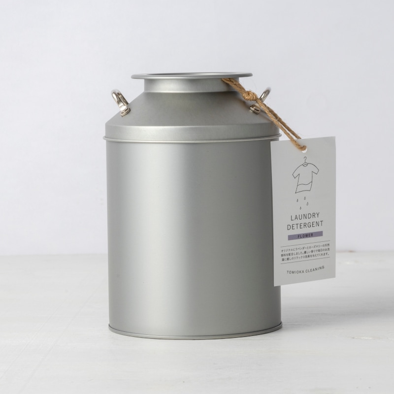 とみおかクリーニング　ミルク缶入り洗濯粉洗剤・フラワー