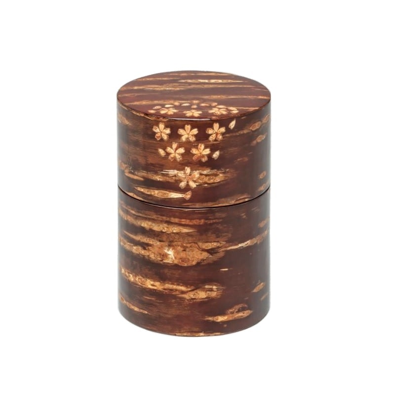 角館伝四郎　総皮茶筒 小口張 散花