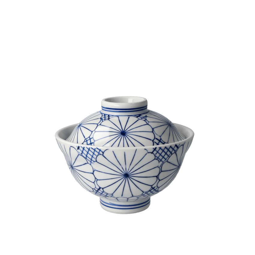 呉須塗染付菊紋蓋丼