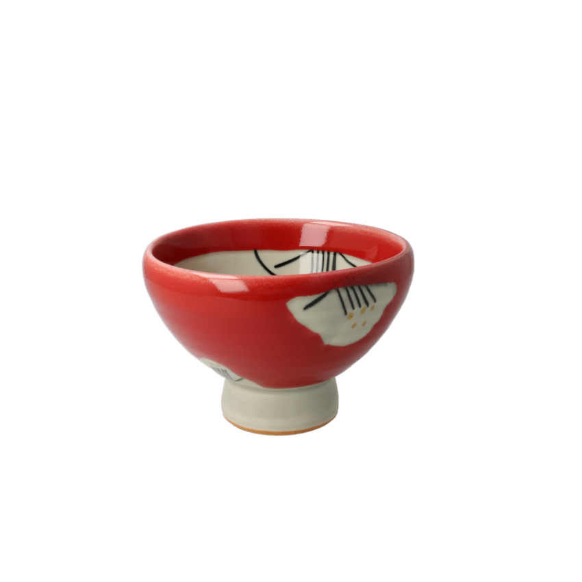 高台どんぶり　椿　赤