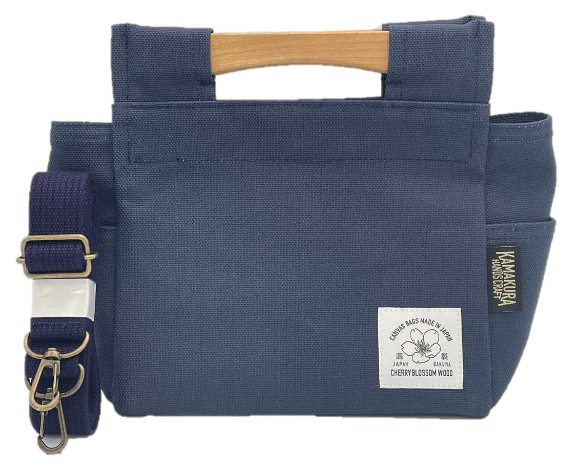桜岡持ちミニバッグ　ディープネイビー