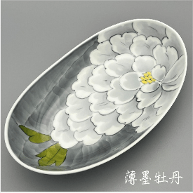 薄墨牡丹楕円カレー皿　1個入