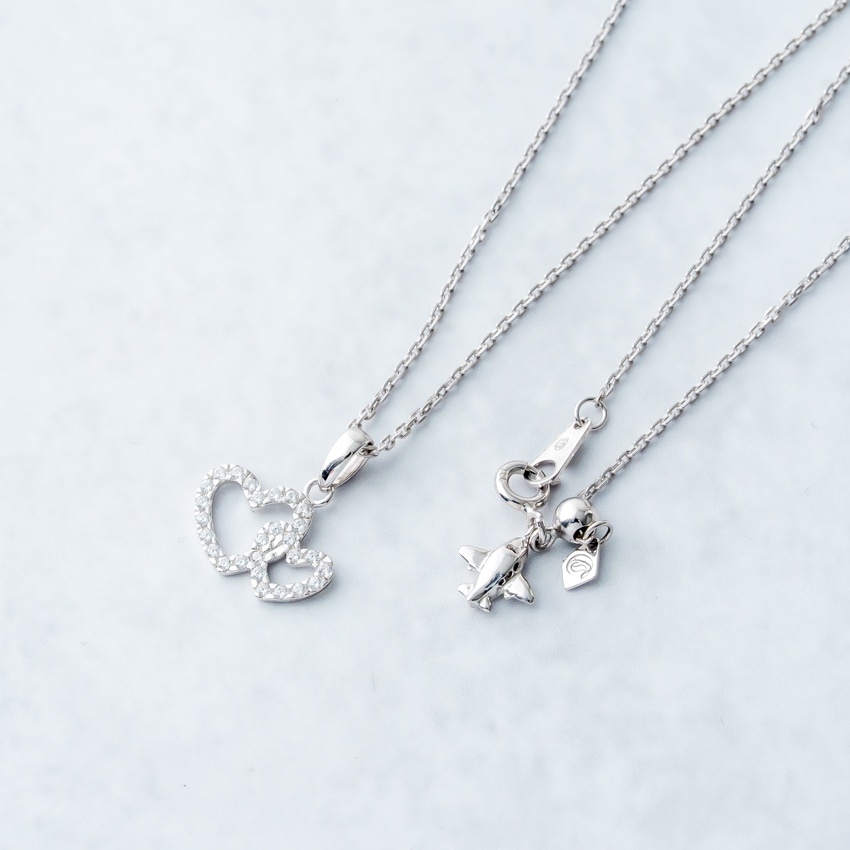 シルバー・ダブルハートペンダント（ホワイト）