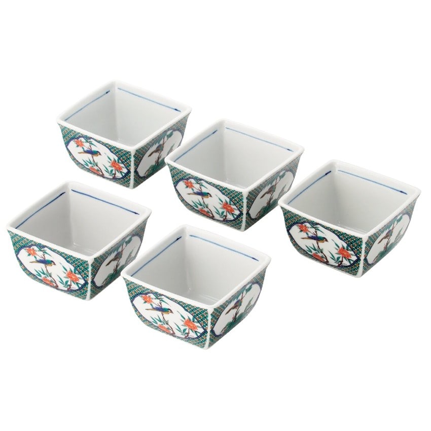 〈九谷焼〉小紋花鳥小鉢揃