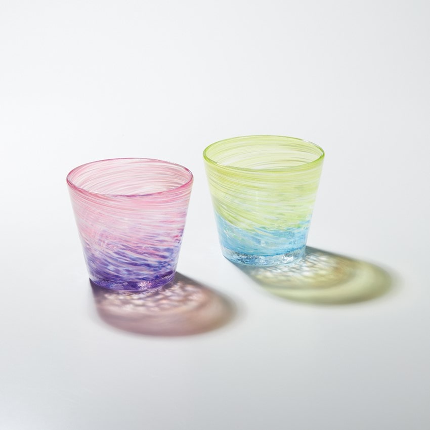 〈琉球硝子〉兼次侃公作　琉球グラス2点　パープル・ターコイズ