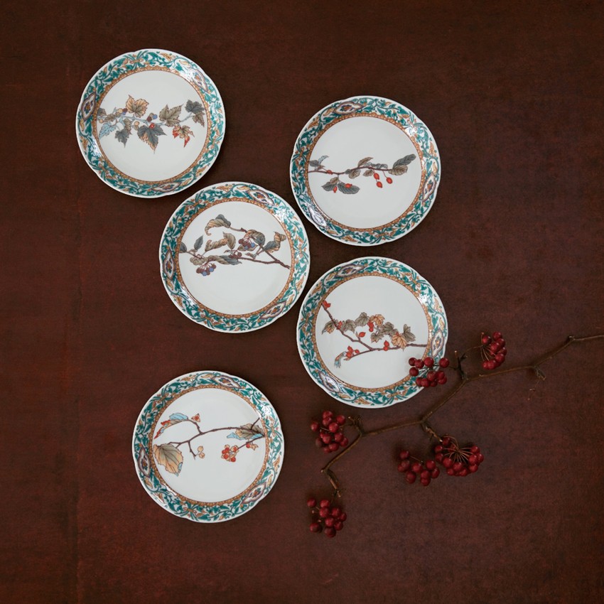 〈九谷焼〉16cm皿揃　果実絵変り