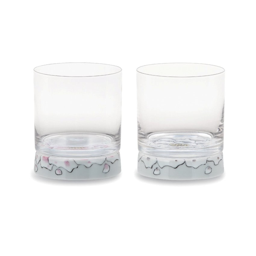 〈九谷和グラス〉ペアロックグラス　富貴文　ピンク・ブラック