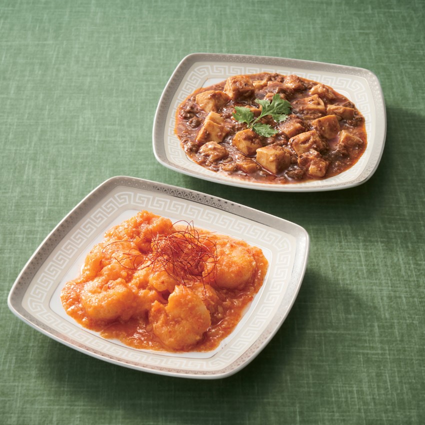 麻婆豆腐・エビのチリソース煮