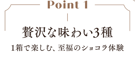 Point 1 贅沢な味わい3種 1箱で楽しむ、至福のショコラ体験